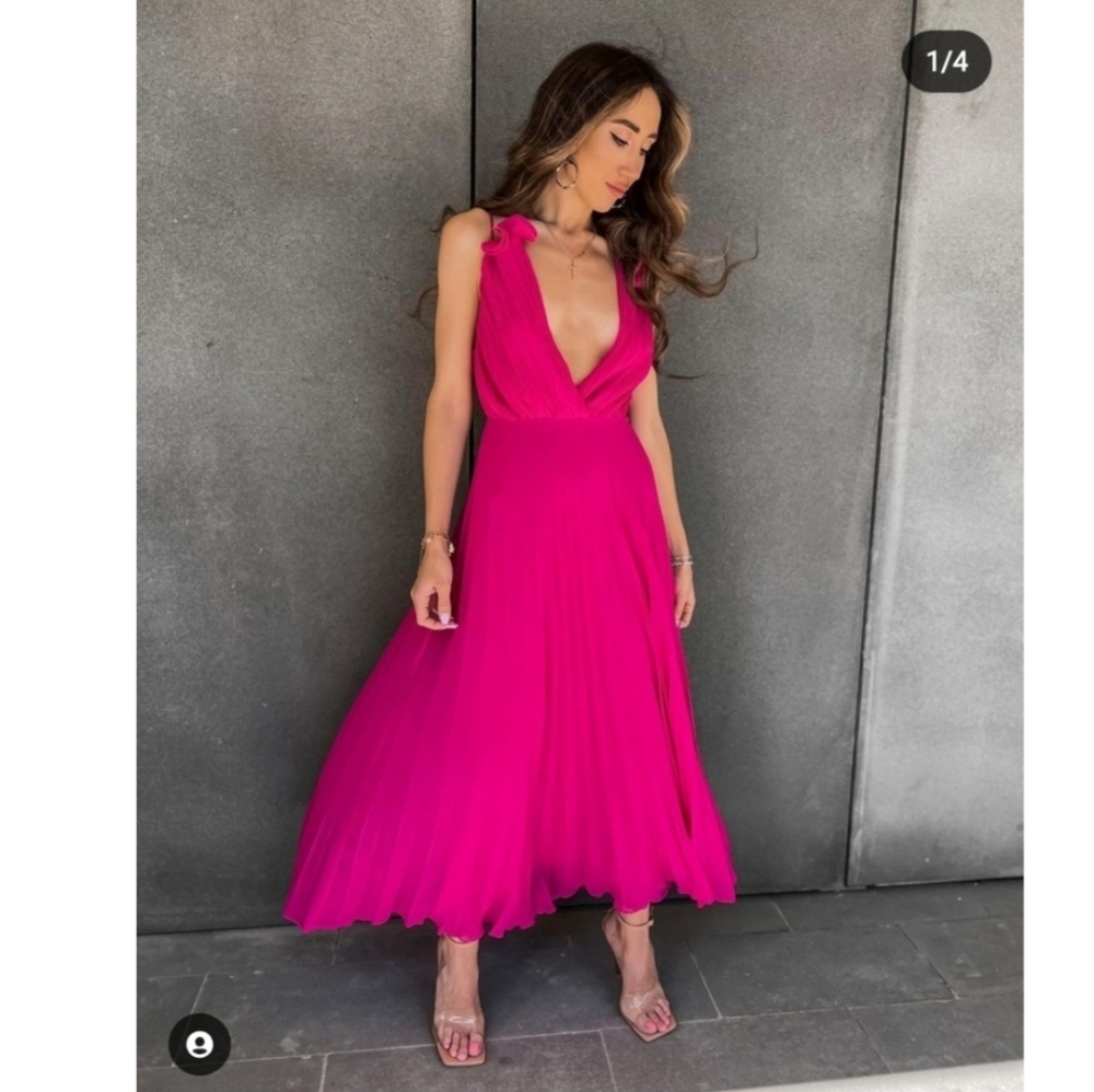 Zara Pleated Pink Dress Size S NWT - Picture 7 of 16